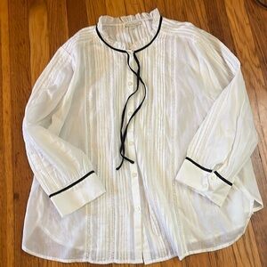 Lucky Brand Cotton Western Pintucked Button Down Shirt w Velvet Ribbon Tie Neck